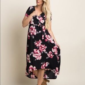 PinkBlush Black & Pink Floral Hi-Low Maternity Wrap Dress XL